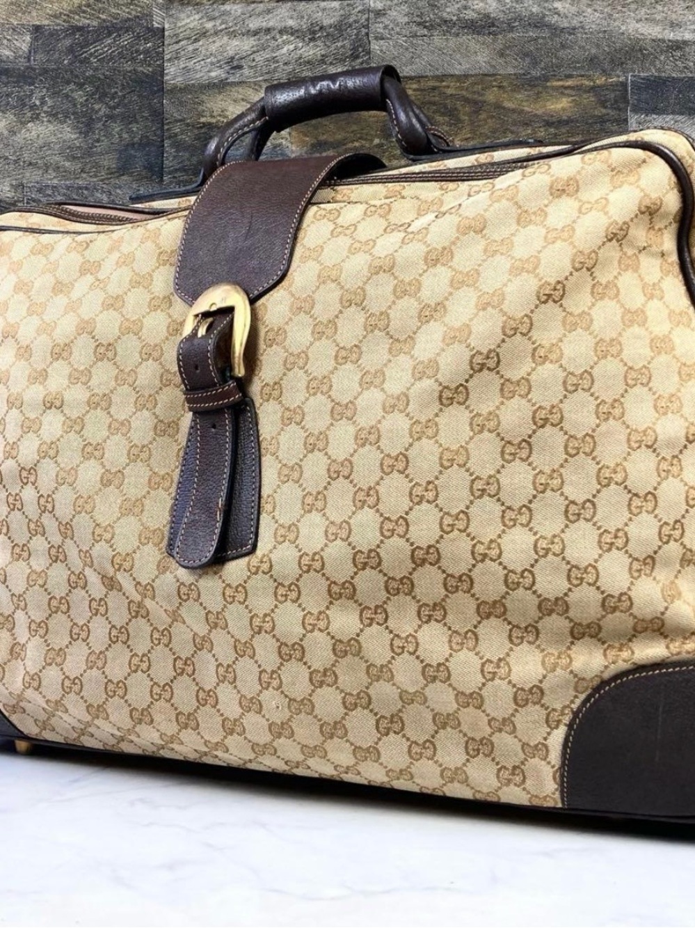 Gucci Brown Monogram Canvas Duffel with Dark Brown Leather Trim - Picture 3 of 11